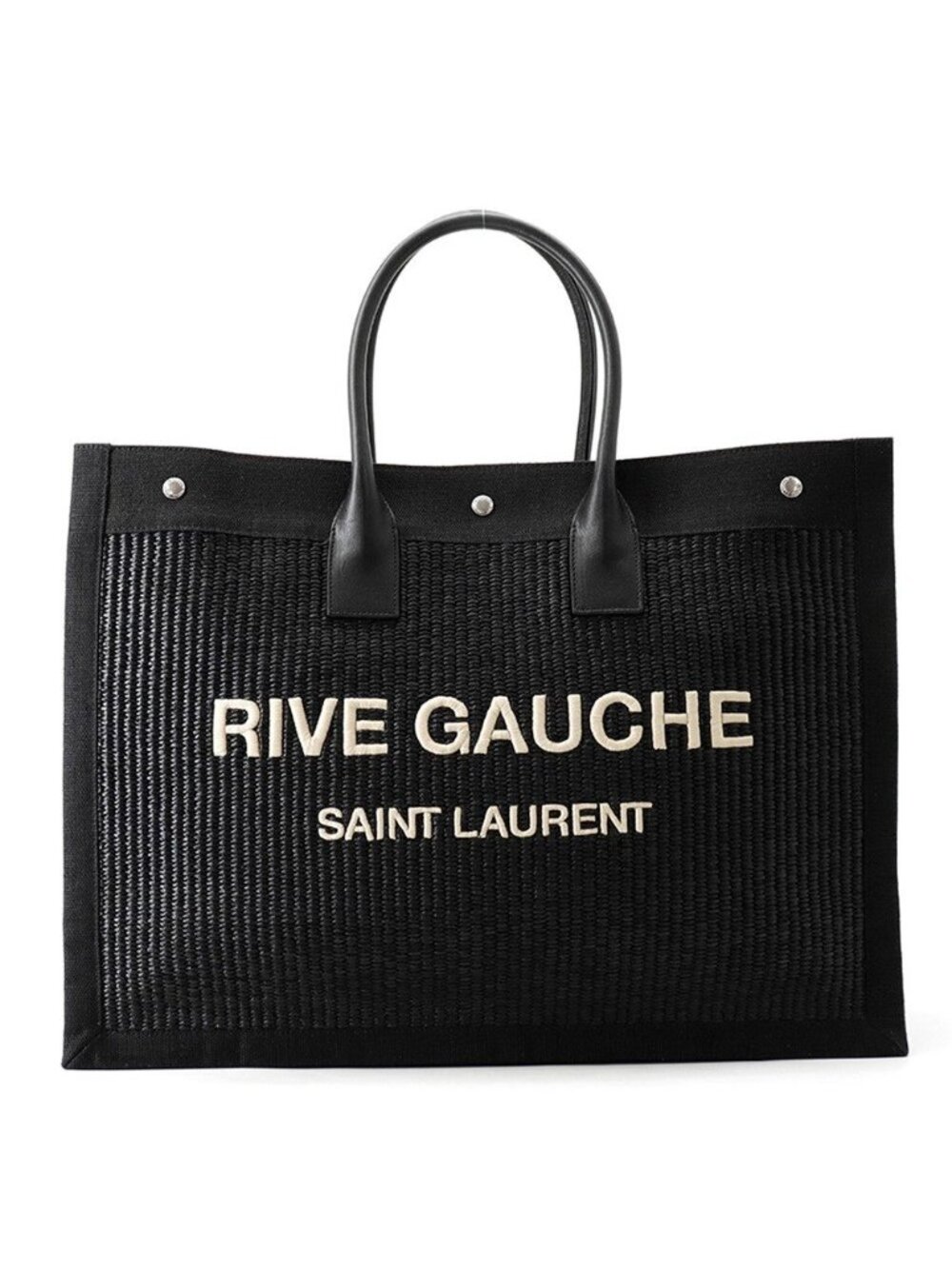 Saint Laurent Paris Tote Bag Rive Gauche Large Raffia Canvas Black